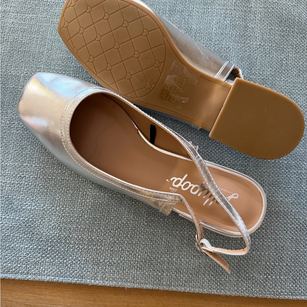 Metallic Silver Ballet Slingbacks
